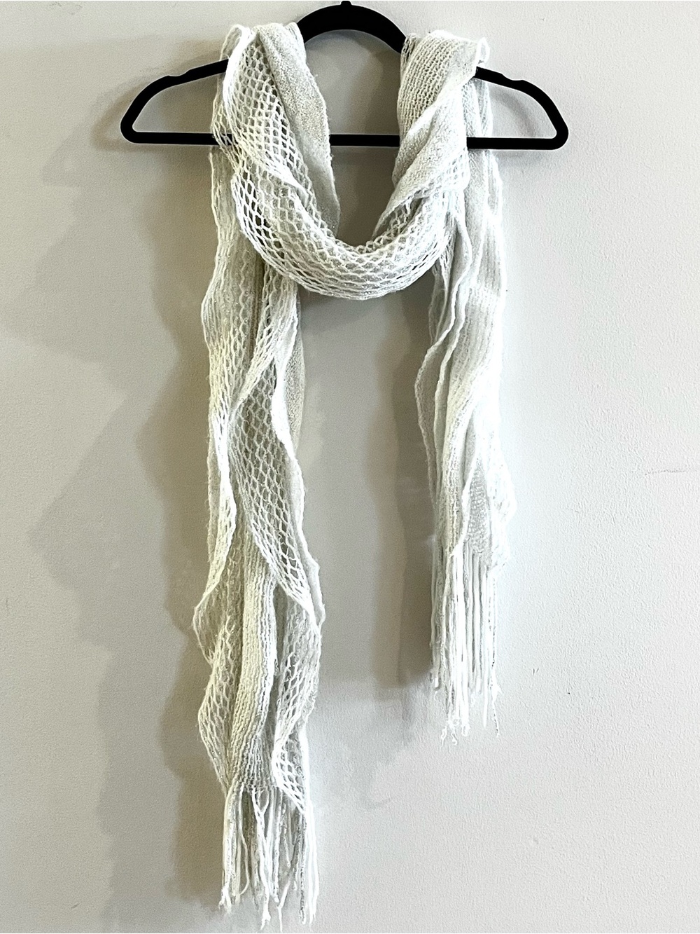 Women’s Lightweight Delicate White Open-Knit Wrap Fringe Y2K Scarf
